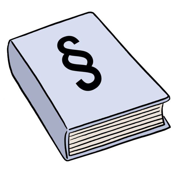 Illustration: Buch mit Paragraphen: Gesetzbuch - copyright:Lebenshilfe für Menschen mit geistiger Behinderung Bremen e.V.