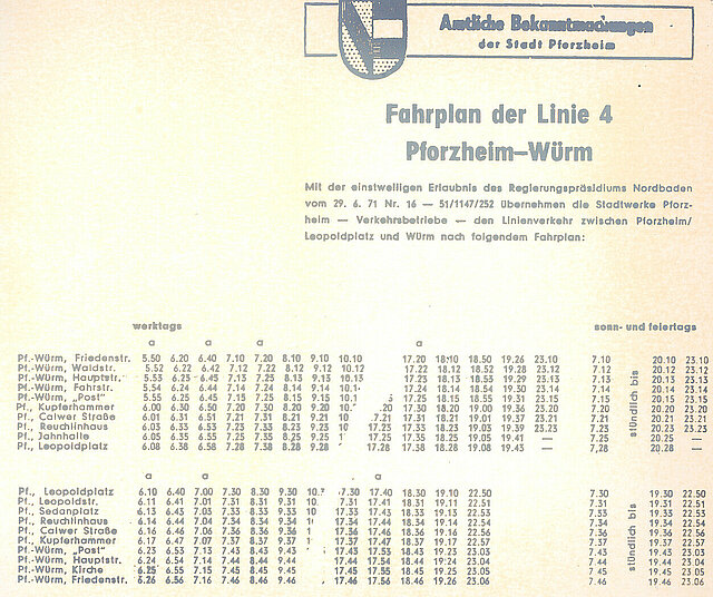 Fahrplan der Linie 4