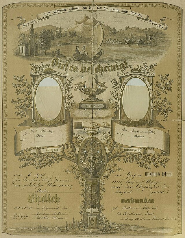 Heiratsurkunde aus Baltimore von 1885