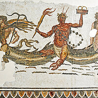 Meeresgott Phorkys auf einem antiken Mosaik 