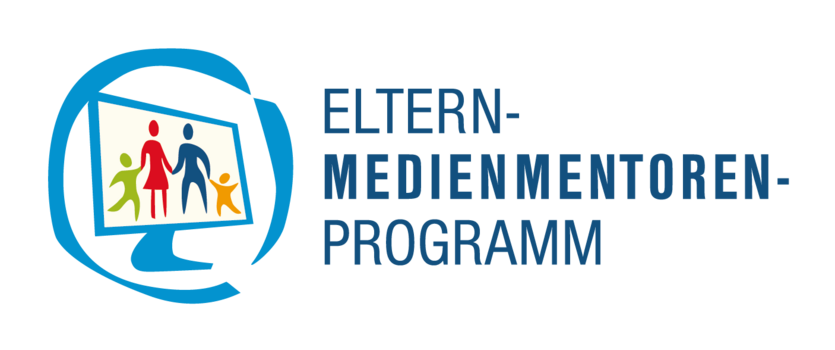 Das Bild zeigt das Logo des "Eltern-Medienmentoren-Programms". Es besteht aus einem stilisierten, blauen Computerbildschirm, auf dem eine Darstellung von vier Figuren zu sehen ist: Eine rote Frau, ein blauer Mann und zwei Kinder in Grün und Gelb. Die Figuren halten sich an den Händen und symbolisieren Zusammenarbeit und Unterstützung. Der Bildschirm ist von einem blauen, ovalen Rahmen umgeben. Unter dem Bildschirm steht der Schriftzug "ELTERN-MEDIENMENTOREN-PROGRAMM" in blauer Schrift. - copyright: Landesmedienzentrum Baden-Württemberg - Ersteller: Landesmedienzentrum Baden-Württemberg