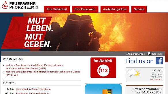 Symbolbild: Ansicht Portal Feuerwehr Pforzheim - copyright:Stadt Pforzheim