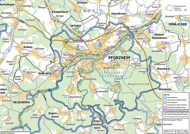 Zu sehen ist eine Karte, die den Flächennutzungsplan Wohnen darstellt