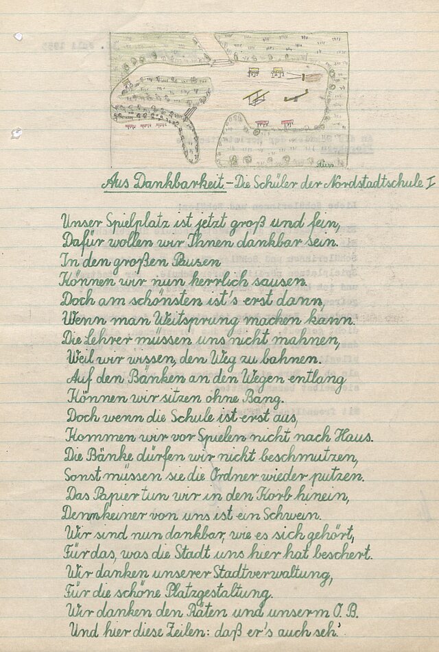 Foto: Dankesgedicht der Schüler, handschriftliches Dokument