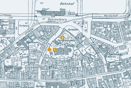 Pforzheimer Stadtplan von 1941: Die Schloßkirche und die sie umgebenden Gebäude - copyright:Stadt Pforzheim