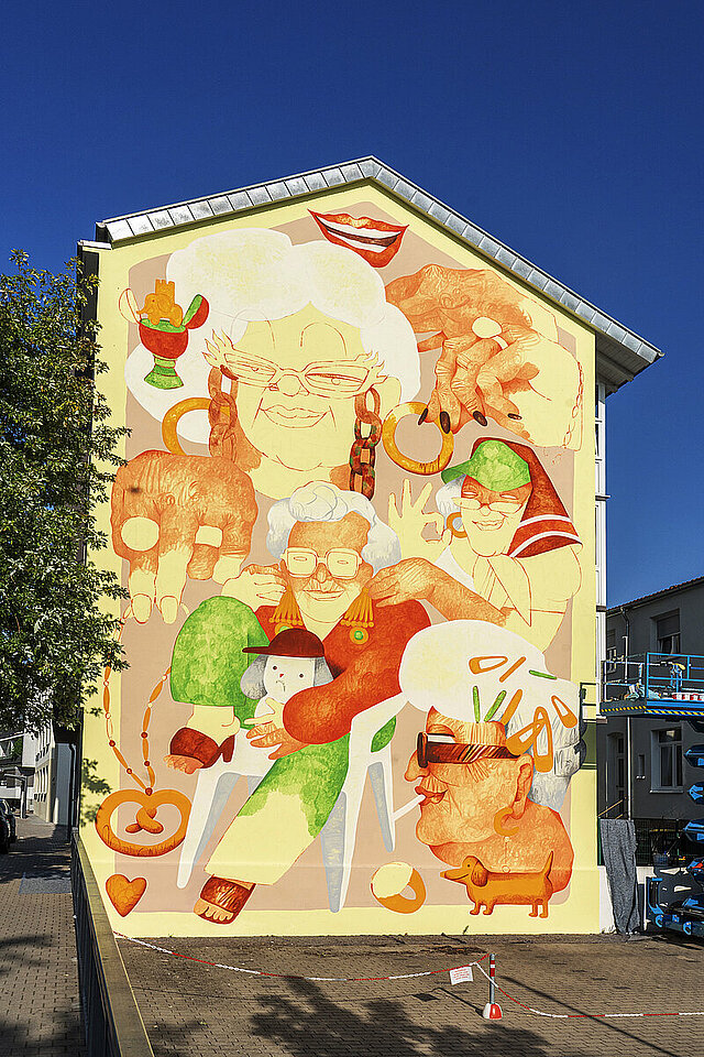 Gestaltete Fassade von Marina Capdevila in der KF - copyright:Kulturamt Pforzheim / Jens Alemann