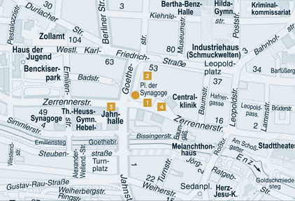 Platz der Synagoge auf dem Pforzheimer Stadtplan von 2015. - copyright:Stadt Pforzheim