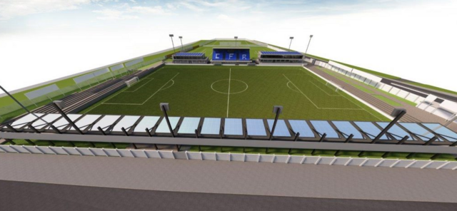 Bild des Stadions mit PV-Anlage
