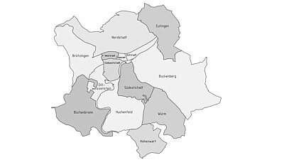 Karte mit Stadtteilen der Stadt Pforzheim