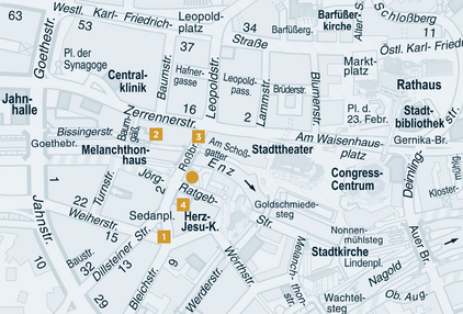 Rossbrücke, Sedanplatz, Melanchthonhaus und Martinsbau im Pforzheimer Stadtplan von 2015. - copyright:Stadt Pforzheim