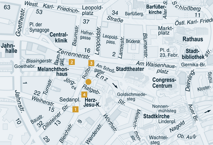 Rossbrücke, Sedanplatz, Melanchthonhaus und Martinsbau im Pforzheimer Stadtplan von 2015. - copyright:Stadt Pforzheim