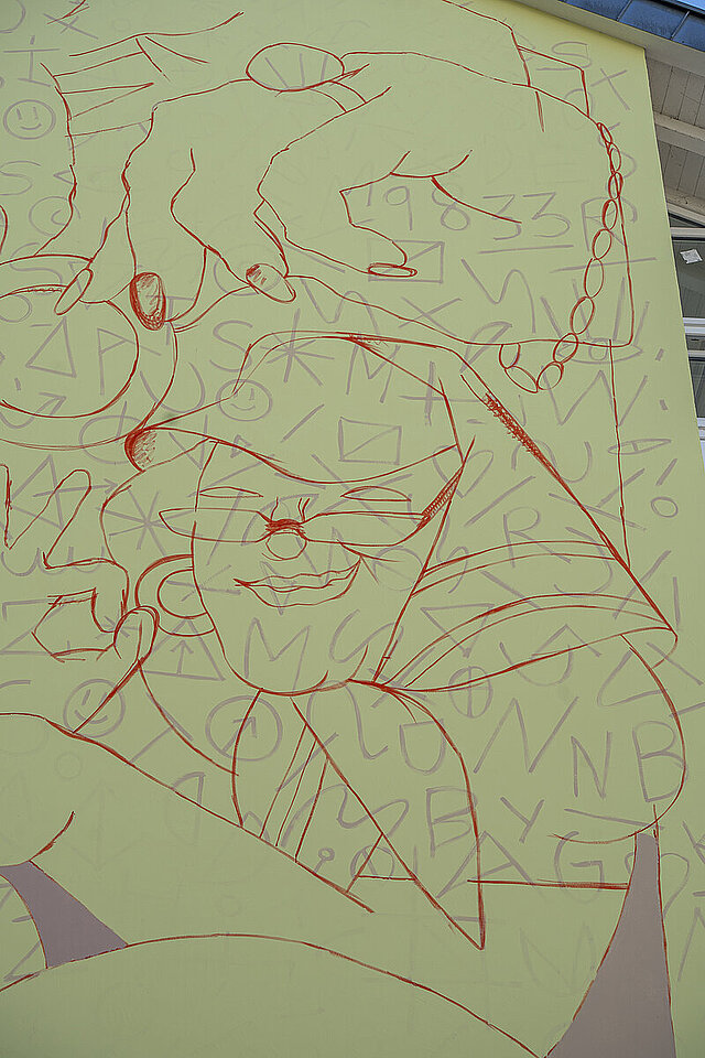 Gestaltete Fassade von Marina Capdevila in der KF - copyright:Kulturamt Pforzheim / Jens Alemann