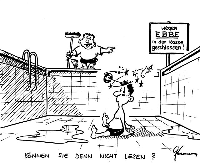 Karikatur Schwimmbad