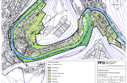 Kartenausschnitt Untersuchungsgebiet: Plan Nr. 10: Grünflächen - copyright:Stadt Pforzheim