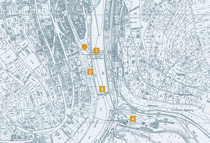 Pforzheim city map from 1941 with Kallhardtbrücke, Davosweg, Eselsteg and the ‘Kupferhammer’ inn. - copyright:Stadt Pforzheim