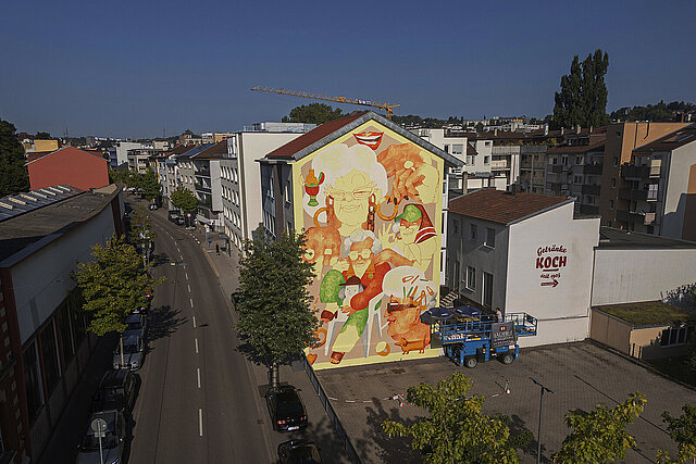 Gestaltete Fassade von Marina Capdevila in der KF - copyright:Kulturamt Pforzheim / Jens Alemann