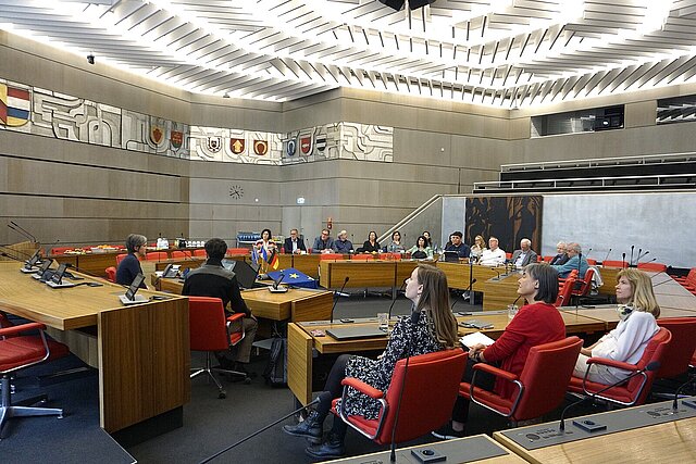 Farbfoto: Mehrere Leute sitzen im Großen Sitzungssaal