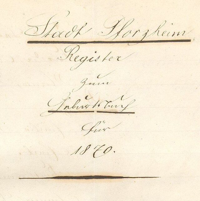 Titel des Namensverzeichnisses zum Geburtenbuch der Stadt Pforzheim für das Jahr 1870, Stadtarchiv Pforzheim, B35-1. - copyright:Stadtarchiv Pforzheim