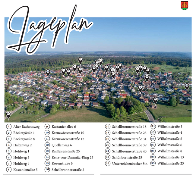 Hohenwart von oben: Nummerierter Lageplan - copyright:Stadt Pforzheim