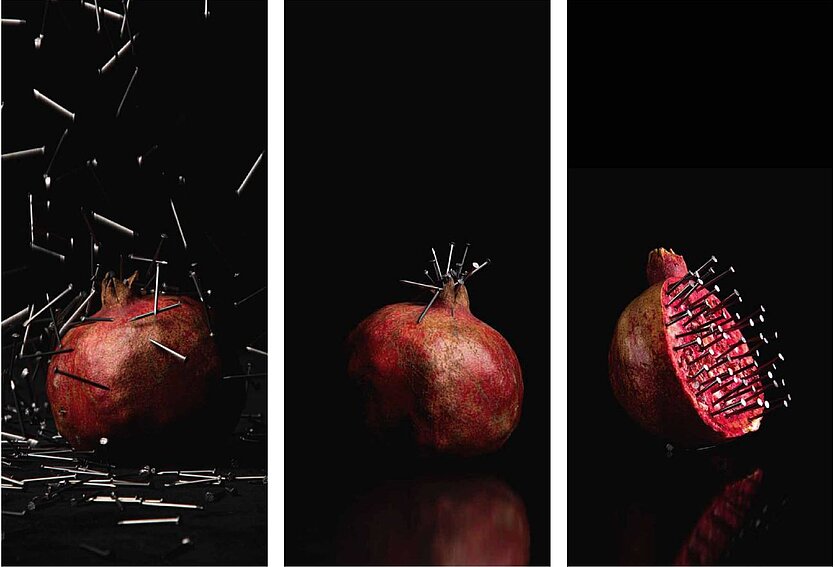 Fotografie eines Granatapfel und Nägeln - copyright: Tahmina Alizada - Ersteller: Tahmina Alizada