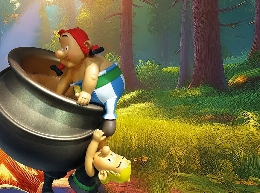 Fotografie von einer Asterix und Obelix-Figur - copyright: Stadtbibliothek Pforzheim - Ersteller: Achim Schroth