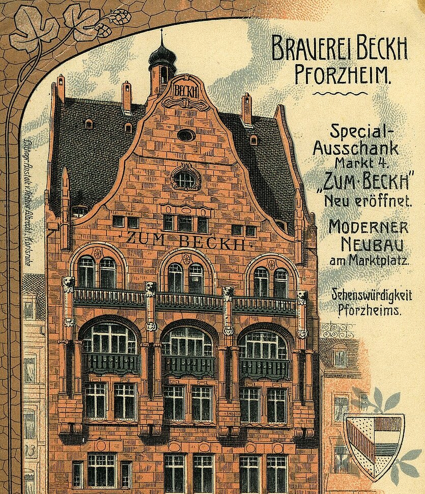 Ansichtskarte: Lithographische Anstalt Arthur Albrecht, Karlsruhe, Stadtarchiv Pforzheim, S1-7-3-8-R-13 - copyright: Ansichtskarte: Lithographische Anstalt Arthur Albrecht, Karlsruhe, Stadtarchiv Pforzheim, S1-7-3-8-R-13