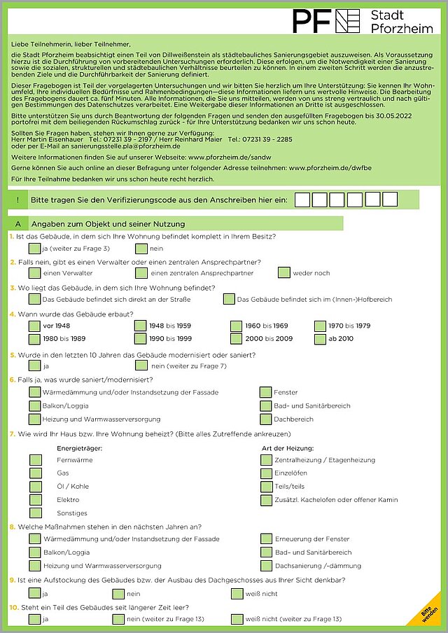 Fragebogen Grundstückseigentümer - copyright:Stadt Pforzheim