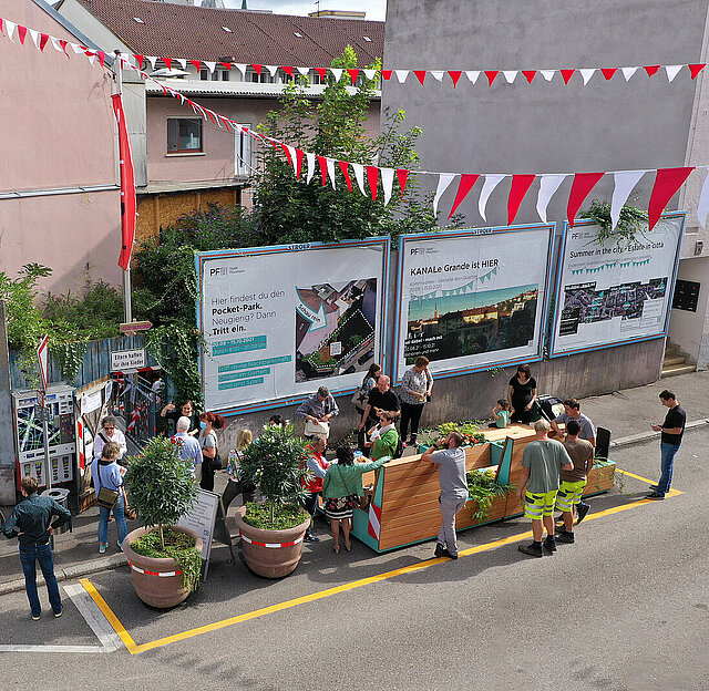 Foto von der Aktion "Kanale Grande" mit Parklets - copyright:Stadt Pforzheim