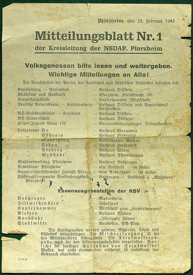  Flugblatt der NSDAP Kreisleitung Pforzheim vom 25.2.1945 aus dem Besitz eines ehemaligen französischen Zwangsarbeiters 