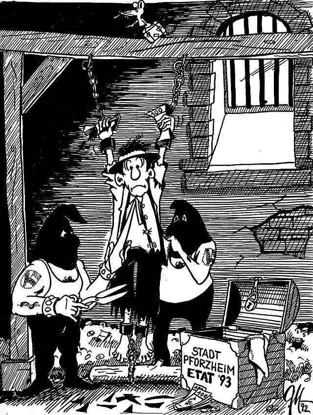 Karikatur Stadtfinanzen