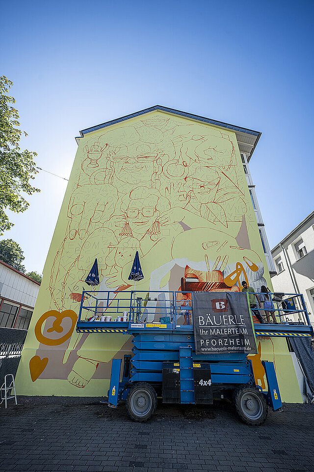 Gestaltete Fassade von Marina Capdevila in der KF - copyright:Kulturamt Pforzheim / Jens Alemann