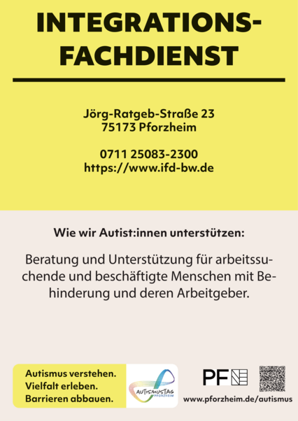 Auf dem Bild steht: Integrationsfachdienst: Wie wir Autist:innen unterstützen: Beratung und Unterstützung für arbeitssuchende und beschäftigte Menschen mit Behinderung und deren Arbeitgeber. - copyright:Lena Gasde
