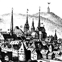 Kupferstich der Mittelalterliche Stadtansicht von Westen, von Matthäus Merian, vor 1643 - copyright:eigen