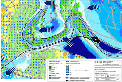 Kartenausschnitt Untersuchungsgebiet: Plan Nr. 12: Klimafunktionskarte - copyright:Stadt Pforzheim