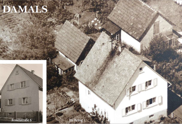 Historische Aufnahme (sepia): Rosenstraße 6 und Im Reisig 1, Nachkriegsbauten - copyright:privat