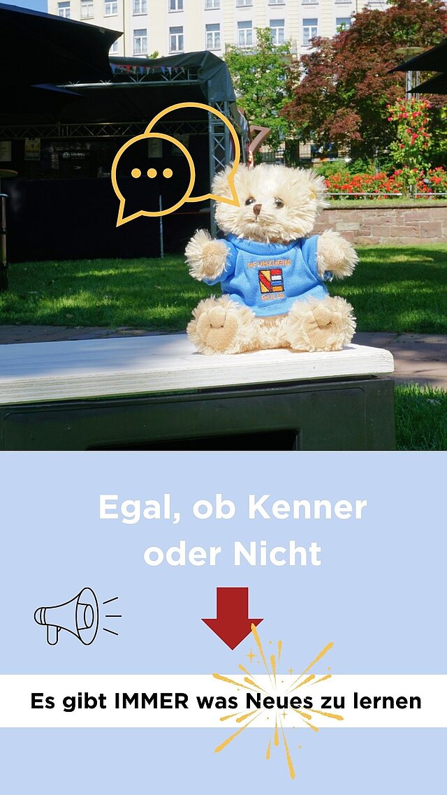 Pforzheimer Maskottchen Goldi macht Werbung für die Broschüre - copyright:Stadt Pforzheim