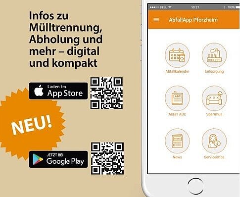 Plakat mit Links zu Google Play und AppStore - copyright:Stadt Pforzheim