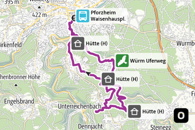 Minimap Aussichtsreiche Tour in den Süden Pforzheims 