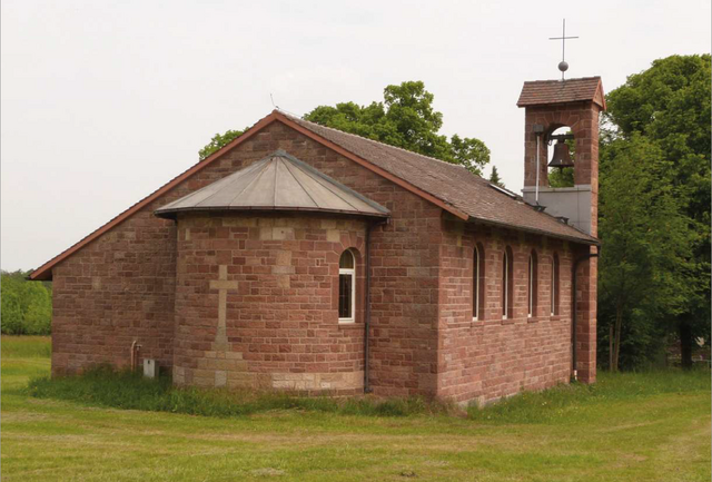 Farbfoto: Evangelische Jesus Christus Kirche Hohenwart, Hinteransicht - copyright:denk mal! Tour Hohenwart