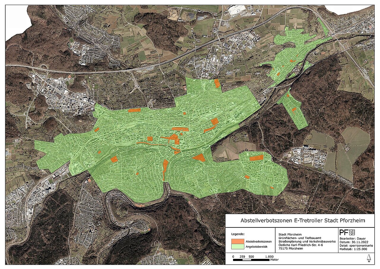 Abstellverbotszonen E-Tretroller - copyright:Stadt Pforzheim, Grünflächen- und Tiefbauamt