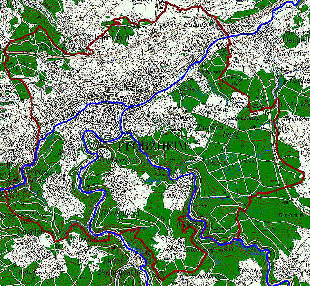 Bild: Karte der Waldflächen in Pforzheim