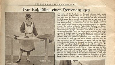 Abbildung: Frau beim Bügeln. Frauenzeitschrift 1920er Jahre