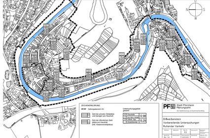 Kartenausschnitt Untersuchungsgebiet: Plan Nr. 11: Ruhender Verkehr - copyright:Stadt Pforzheim