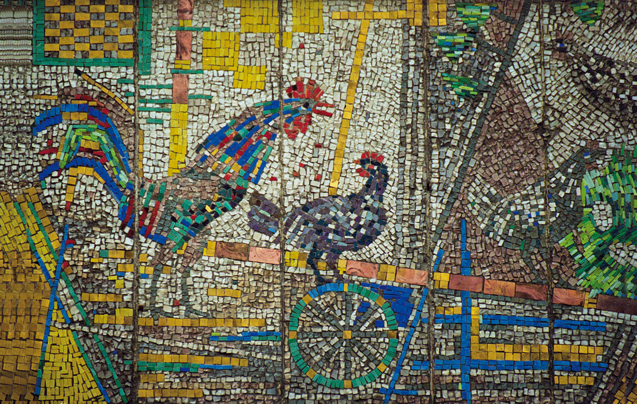 Farbfoto: Detailansicht: Mosaik am Gebäude "Goldenen Adler" - copyright:Stadt Pforzheim
