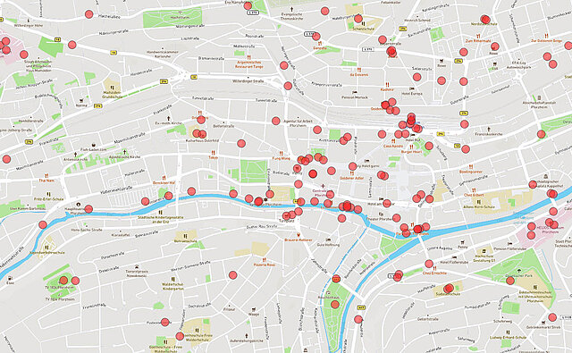Kartenausschnitt: Schlechte Erreichbarkeit von Orten entlang der Hauptverkehrsachsen (alle Verkehrsarten) - copyright:Kartenausschnitt: OpenStreetMap / Grafische Bearbeitung: Kokonsult