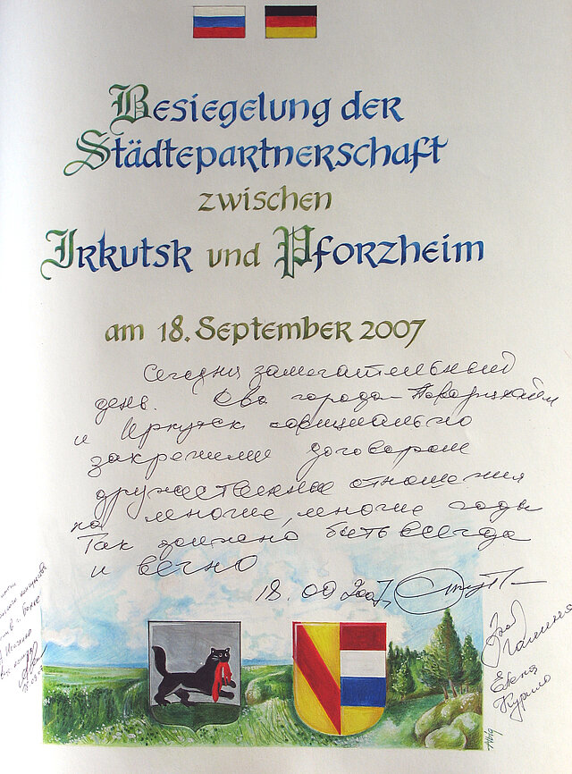 Bild: Eintrag Goldenes Buch Städtepartnerschaft Irkutsk