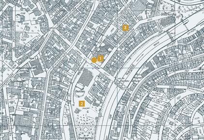 Goldschmiedeschulplatz und Stadtgarten im Pforzheimer Stadtplan von 1941. - copyright:Stadt Pforzheim