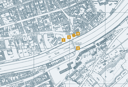 Stadtplan mit Lage der Altstädter Brücke von 1941. - copyright:Stadt Pforzheim