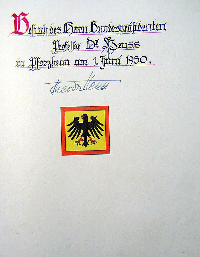 Bild: Eintrag Goldenes Buch Theodor Heuss