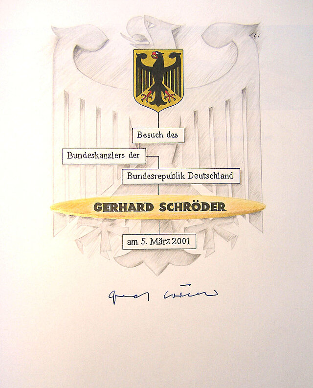 Bild: Eintrag Goldenes Buch Gerhard Schröder